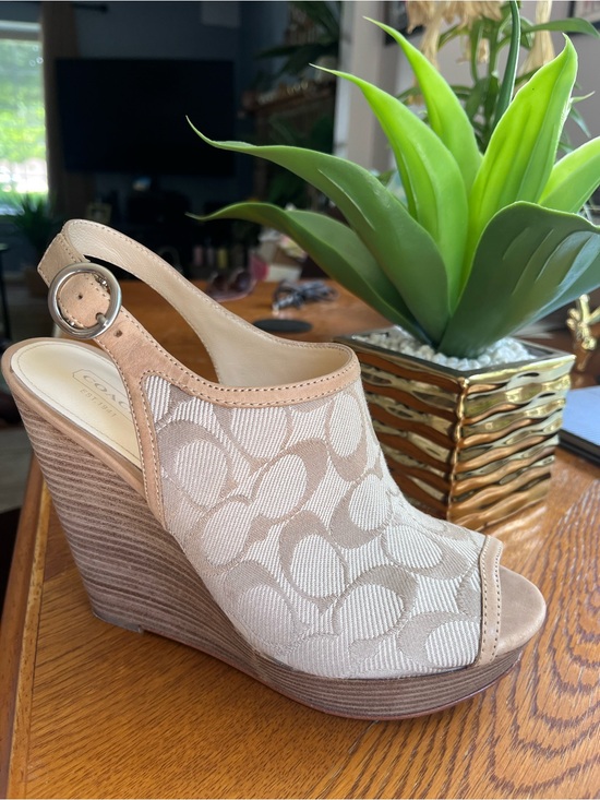 Coach Shoes - Coach Women’s Light Khaki/Sand Signature Slingback Wedge Sandal Size 9 Width M